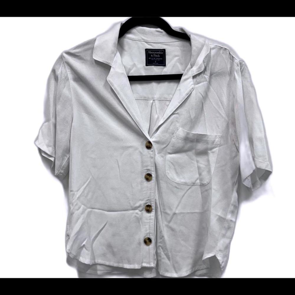 Abercrombie & Fitch White Crop Button-Up Short Sleeve Blouse Size S